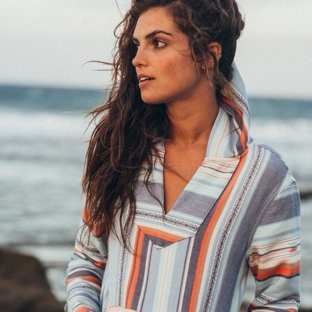 Faherty Striped Hooded Sweatshirt in Light Blue, Orange & Gray